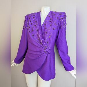 Vintage Bolero Collections Beaded Blazer – 3D Floral Embellished Jacket – Size M